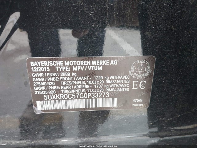 BMW X5 Xdrive35i 2016 5UXKR0C57G0P33273 Image 9