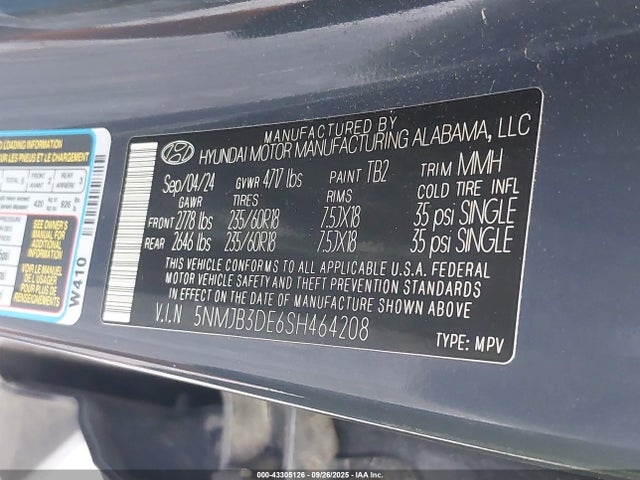5NMJB3DE6SH464208 Hyundai gdi theta iii