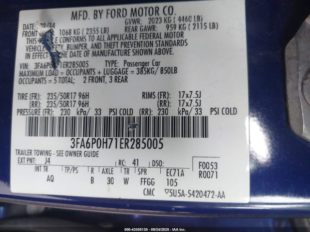 3FA6P0H71ER285005 Ford 2014