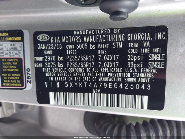 5XYKT4A79EG425043 KIA gasoline 3.3 v6 gdi lambda ii