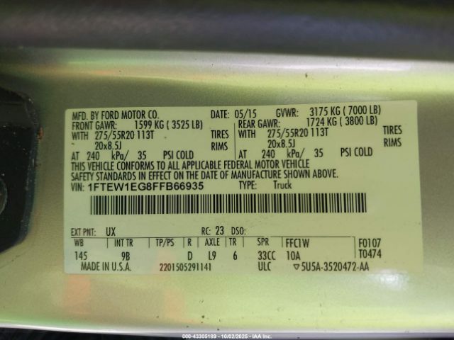 2015 FORD F-150 1FTEW1EG8FFB66935 Photo 8