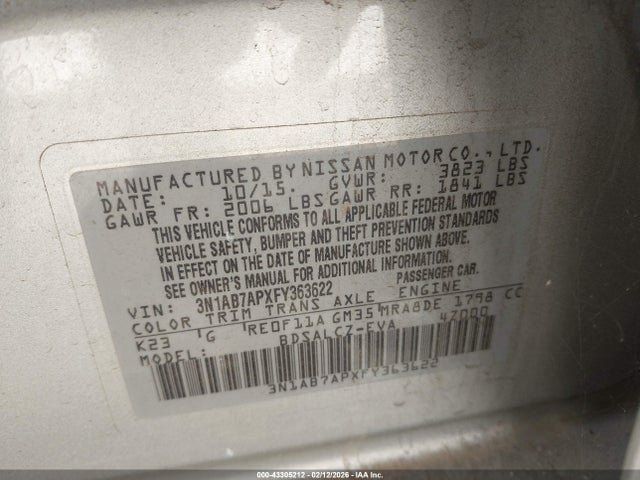 3N1AB7APXFY363622 Nissan SENTRA S