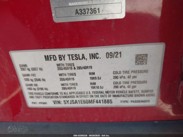 2021 TESLA MODEL S 5YJSA1E60MF441885 Photo 8