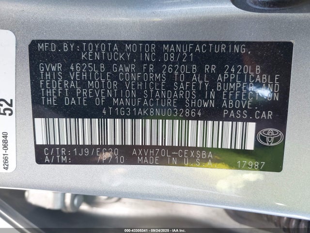 Toyota a25a-fxs, 3nm 2022 4T1G31AK8NU032864 Image 9