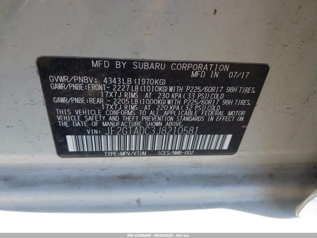 Subaru naturally aspirated 2018 JF2GTADC3J8210581 Image 9