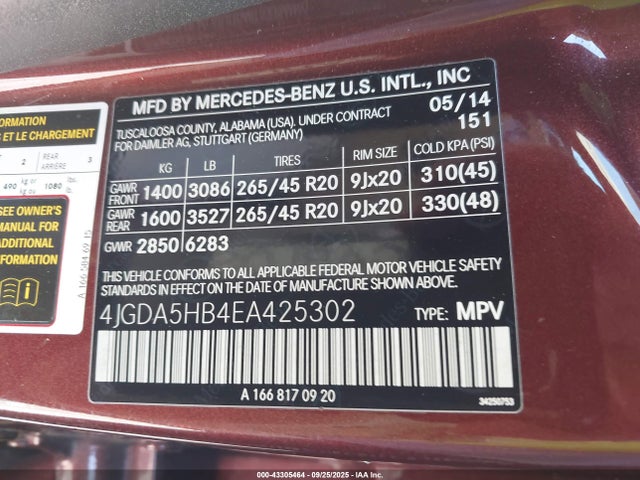 Mercedes-Benz 2014 2014 4JGDA5HB4EA425302 Image 9