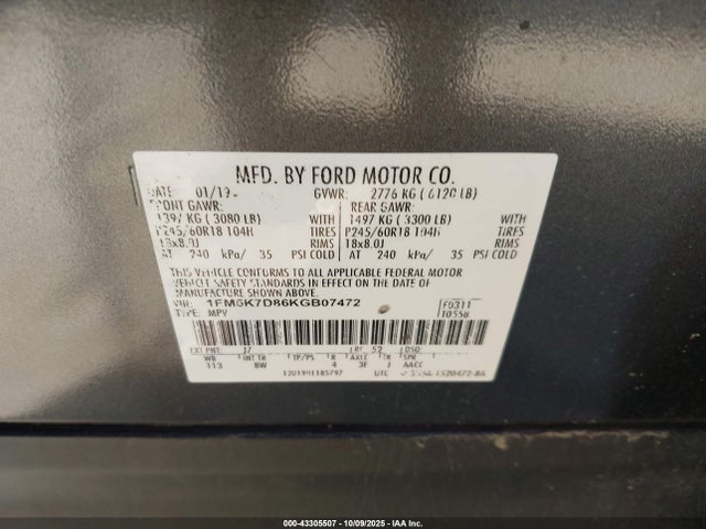 1FM5K7D86KGB07472 Ford 3.5l ti-vct