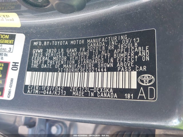 2014 TOYOTA COROLLA 2T1BURHE9EC021444 Photo 8