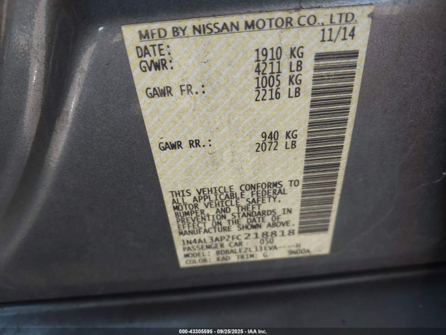 Nissan Altima 2015 1N4AL3AP2FC218818 Image 9