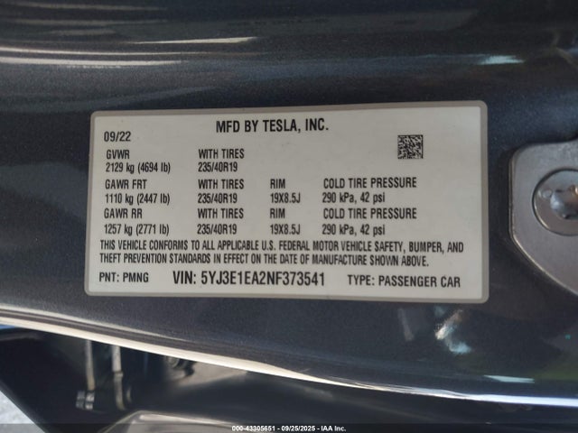2022 TESLA MODEL 3 5YJ3E1EA2NF373541 Photo 8