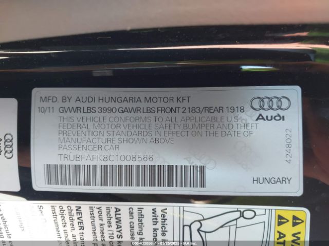 2012 AUDI TT TRUBFAFK8C1008566 Photo 8