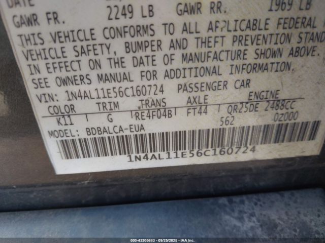 2006 NISSAN ALTIMA 1N4AL11E56C160724 Photo 8
