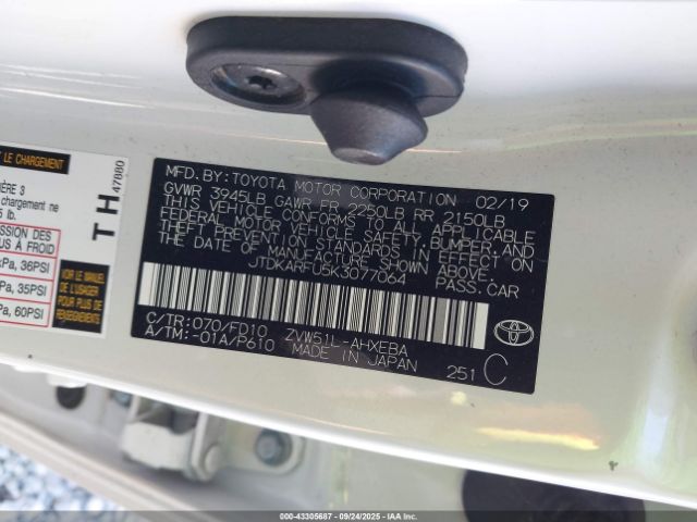 2019 TOYOTA PRIUS JTDKARFU5K3077064 Photo 8