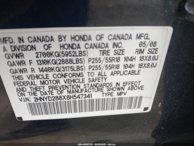 2008 ACURA MDX 2HNYD288X8H547341 Photo 8