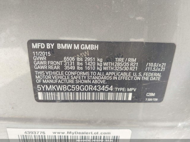 2016 Bmw X6 M მანქანა იყიდება აუქციონზე, vin: 5YMKW8C59G0R43454, აუქციონის ნომერი: 43305761