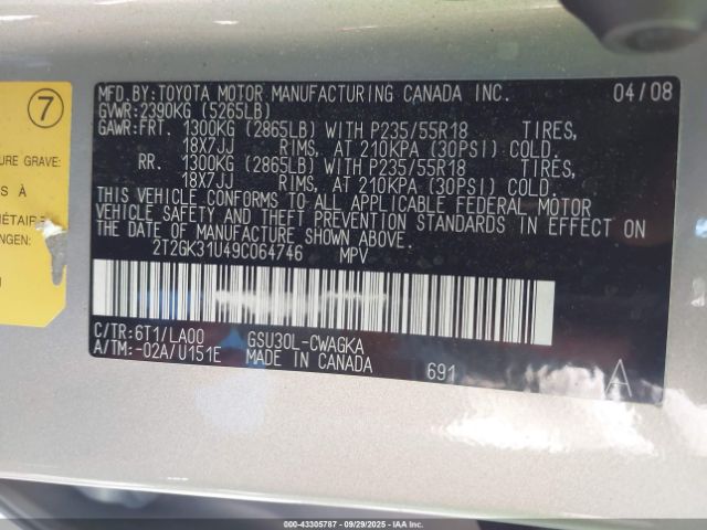 2009 LEXUS RX 350 2T2GK31U49C064746 Photo 8