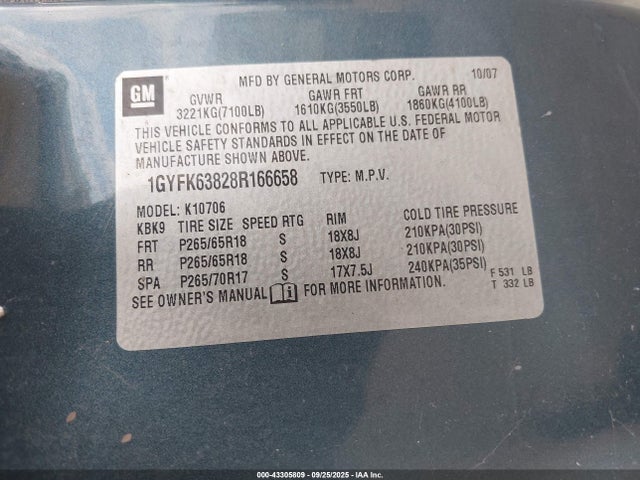 2008 CADILLAC ESCALADE 1GYFK63828R166658 Photo 8