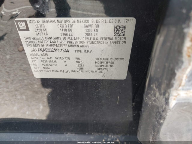 2012 CADILLAC SRX 3GYFNAE35CS551844 Photo 8