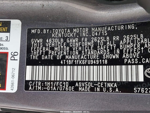 Toyota CAMRY LE 2015 4T1BF1FK6FU949118 Image 9