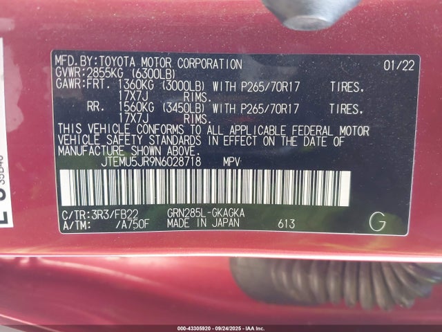 JTEMU5JR9N6028718 Toyota 1gr-fe