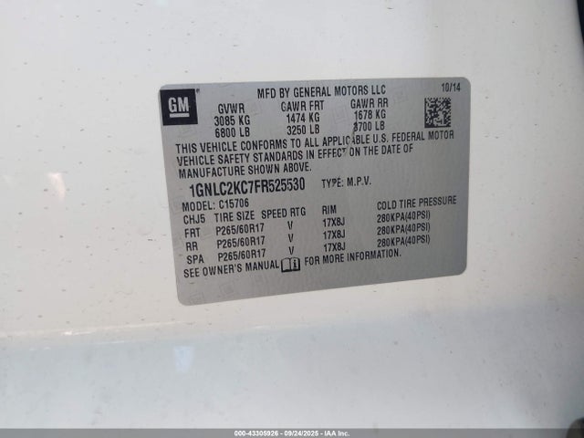 1GNLC2KC7FR525530 Chevrolet l83 - vvt, active fuel management, aluminum
