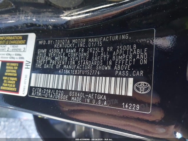 Toyota 2gr-fe 2015 4T1BK1EB3FU152774 Image 9