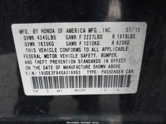 Acura k24v7 2016 19UDE2F84GA016963 Image 9