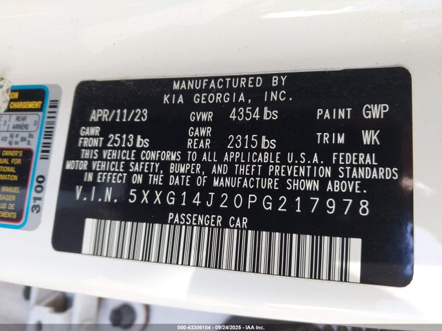 5XXG14J20PG217978 KIA t-gdi gamma ii