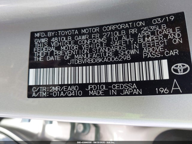 Toyota 4jm 2019 JTDBVRBD8KA006298 Image 9