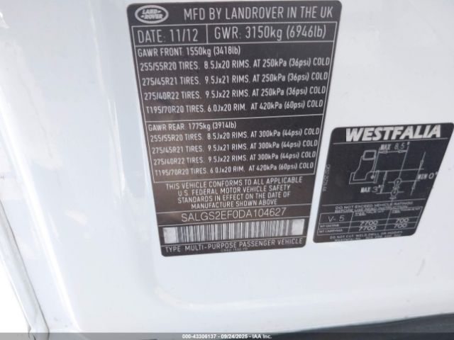 2013 LAND ROVER RANGE ROVER SALGS2EF0DA104627 Photo 8