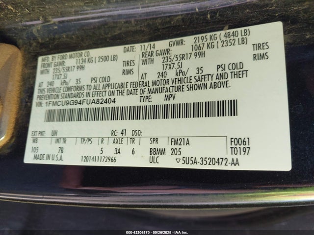 1FMCU9G94FUA82404 Ford Escape