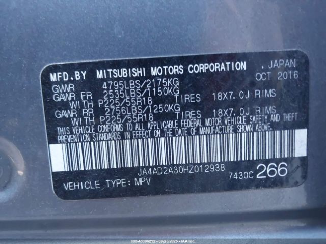 2017 MITSUBISHI OUTLANDER JA4AD2A30HZ012938 Photo 8