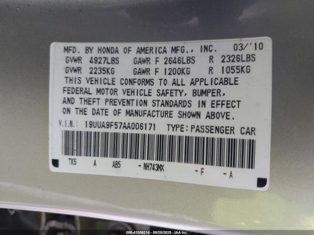 2010 ACURA TL 19UUA9F57AA006171 Photo 8