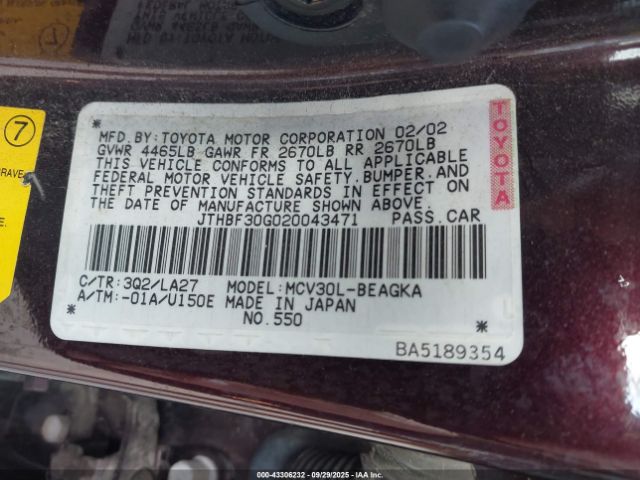 2002 LEXUS ES 300 JTHBF30G020043471 Photo 8
