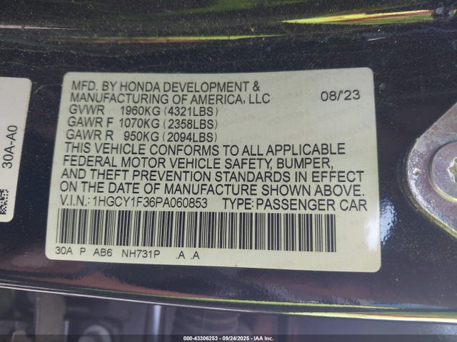 1HGCY1F36PA060853 Honda l15be