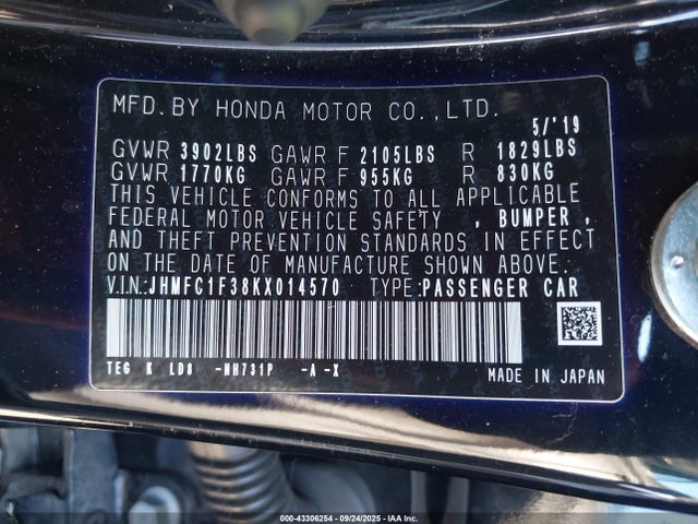 Honda l15b7/l15by 2019 JHMFC1F38KX014570 Image 9