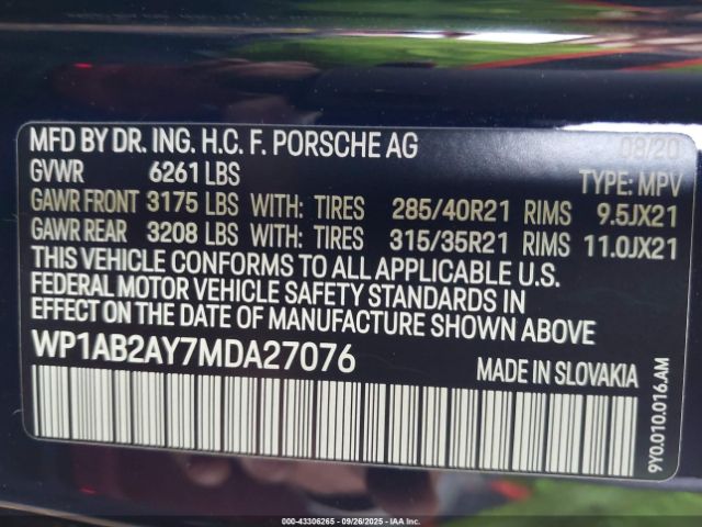 2021 PORSCHE CAYENNE WP1AB2AY7MDA27076 Photo 8