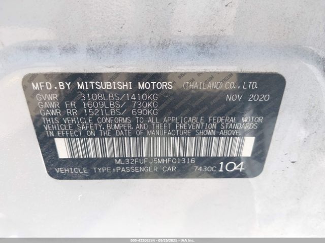 2021 MITSUBISHI MIRAGE G4 ML32FUFJ5MHF01316 Photo 8