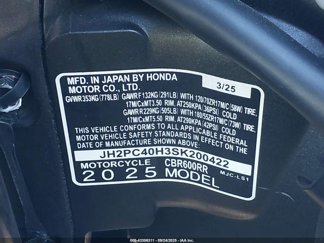 Honda Cbr600 Rr 2025 JH2PC40H3SK200422 Image 10