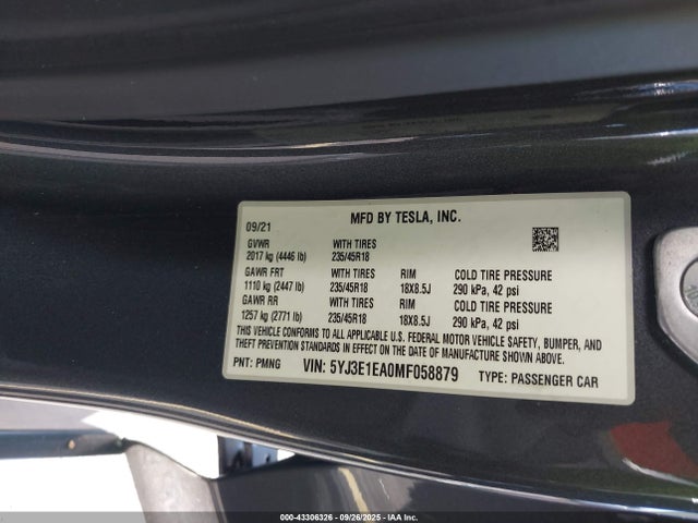 2021 TESLA MODEL 3 5YJ3E1EA0MF058879 Photo 8