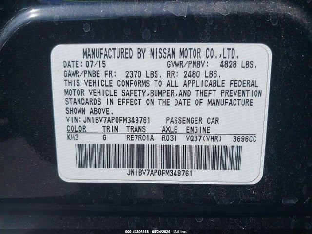 Infiniti Q50 2015 JN1BV7AP0FM349761 Image 9
