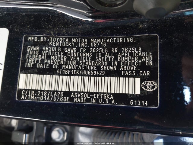 Toyota 2ar-fe 2017 4T1BF1FK4HU659429 Image 9