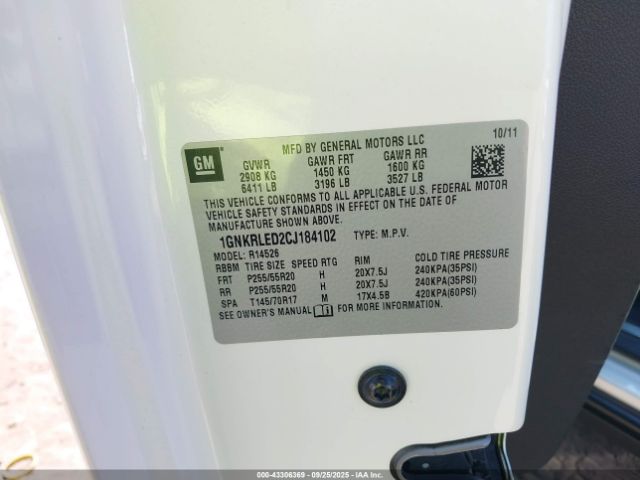 2012 CHEVROLET TRAVERSE 1GNKRLED2CJ184102 Photo 8