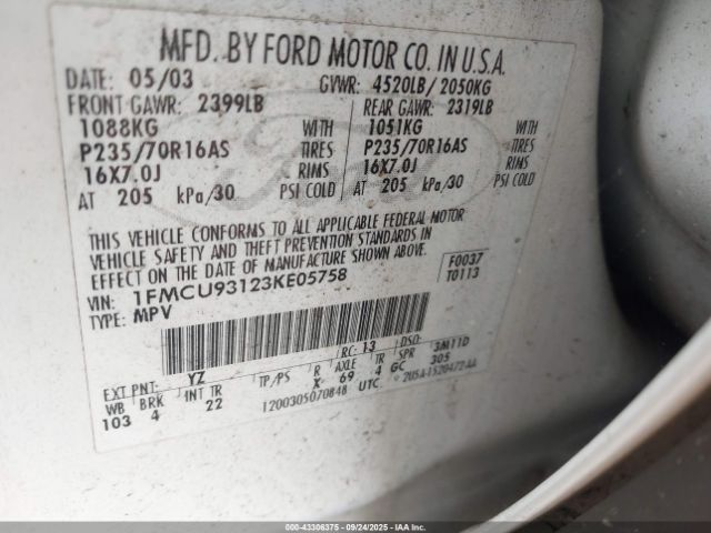 2003 FORD ESCAPE 1FMCU93123KE05758 Photo 8