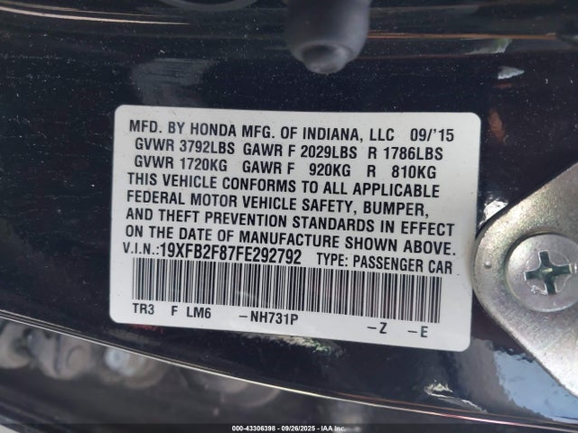 Honda r18z1 2015 19XFB2F87FE292792 Image 9