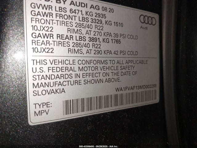 Audi 2021 2021 WA1FVAF13MD002268 Image 9