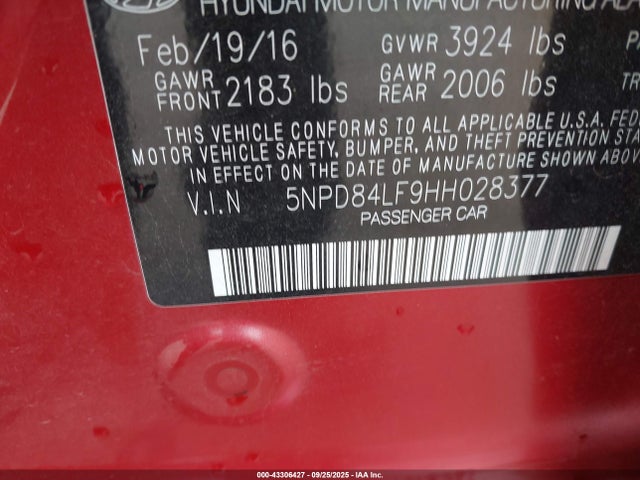 Hyundai Elantra 2017 5NPD84LF9HH028377 Image 9