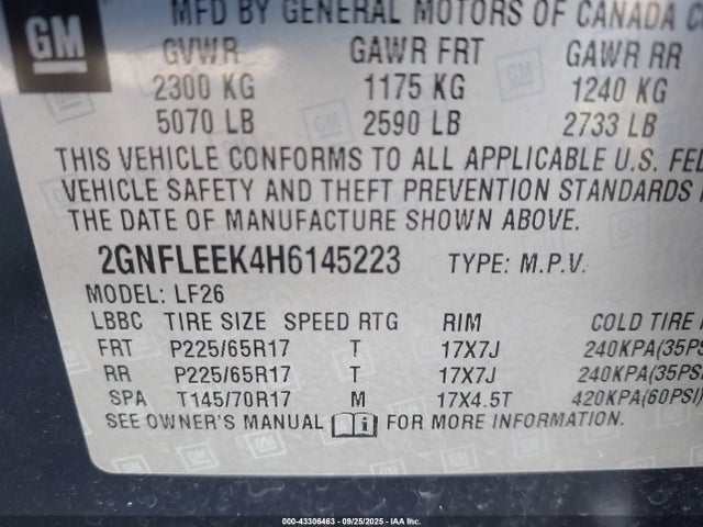 Chevrolet lea - sidi: spark ignited direct injection, e85 max, alum 2017 2GNFLEEK4H6145223 Image 9