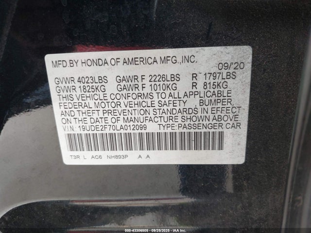 Acura k24v7 2020 19UDE2F70LA012099 Image 9