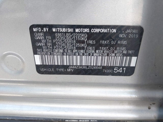 Mitsubishi mivec 2020 JA4AZ3A36LZ026648 Image 9